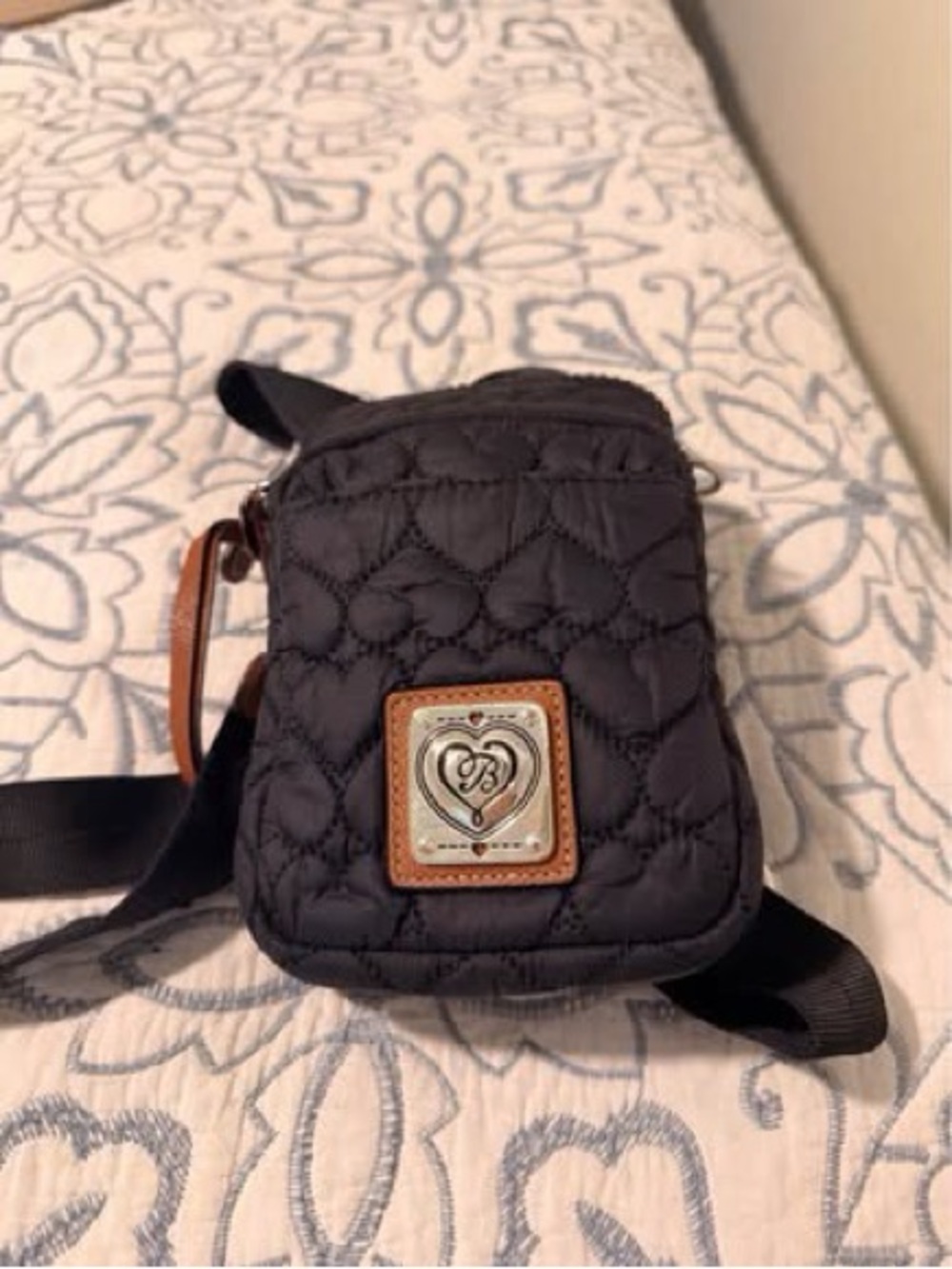 Brighton Black Quilted Crossbody with Heart Medallion